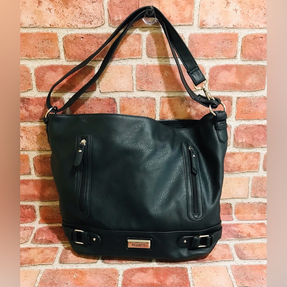 Rosetti X-Large Black Faux Leather MultiPocket Tote/Purse Adjustable Strap VTG!